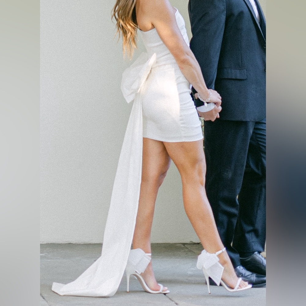 Mrs. Show Stopper Ruched Dress Detachable Back Bow - White Bridal Bow - Bride